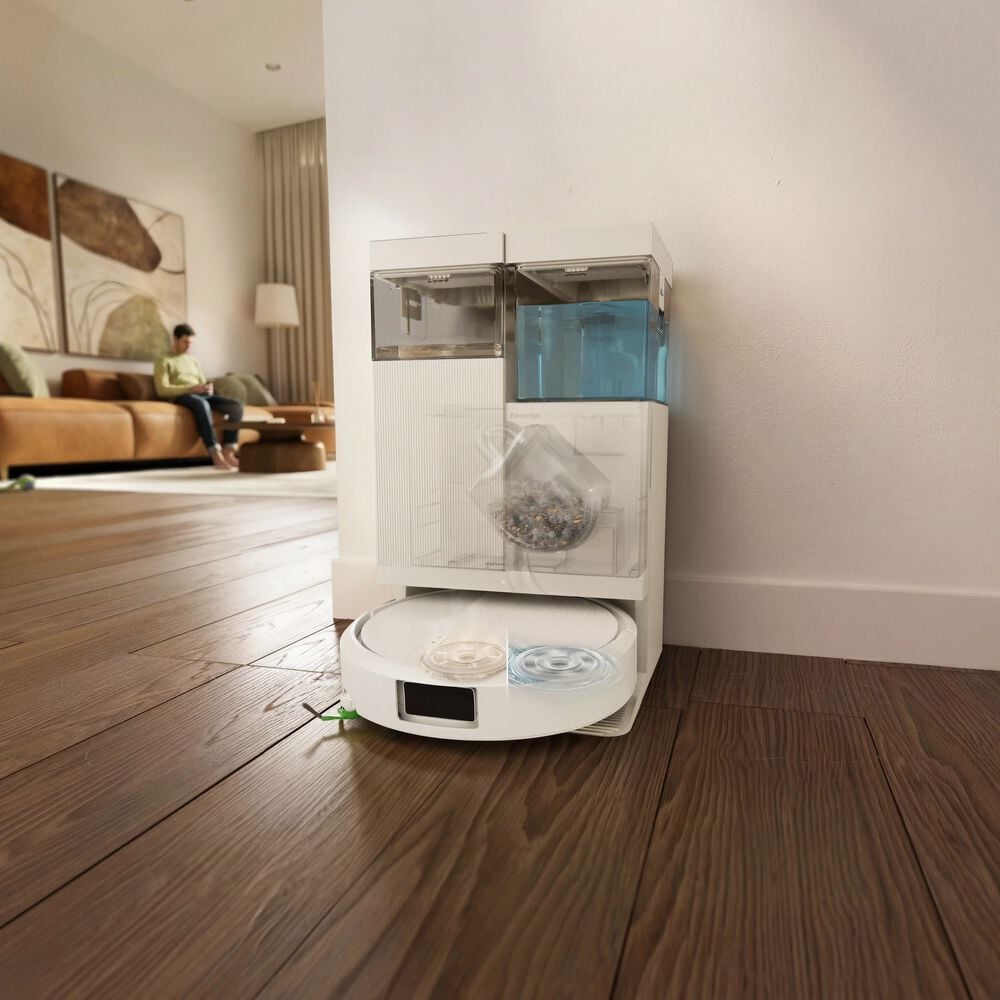 Volledig zelfonderhoudend dock dat dweilpads warm wast en met warmte droogt
