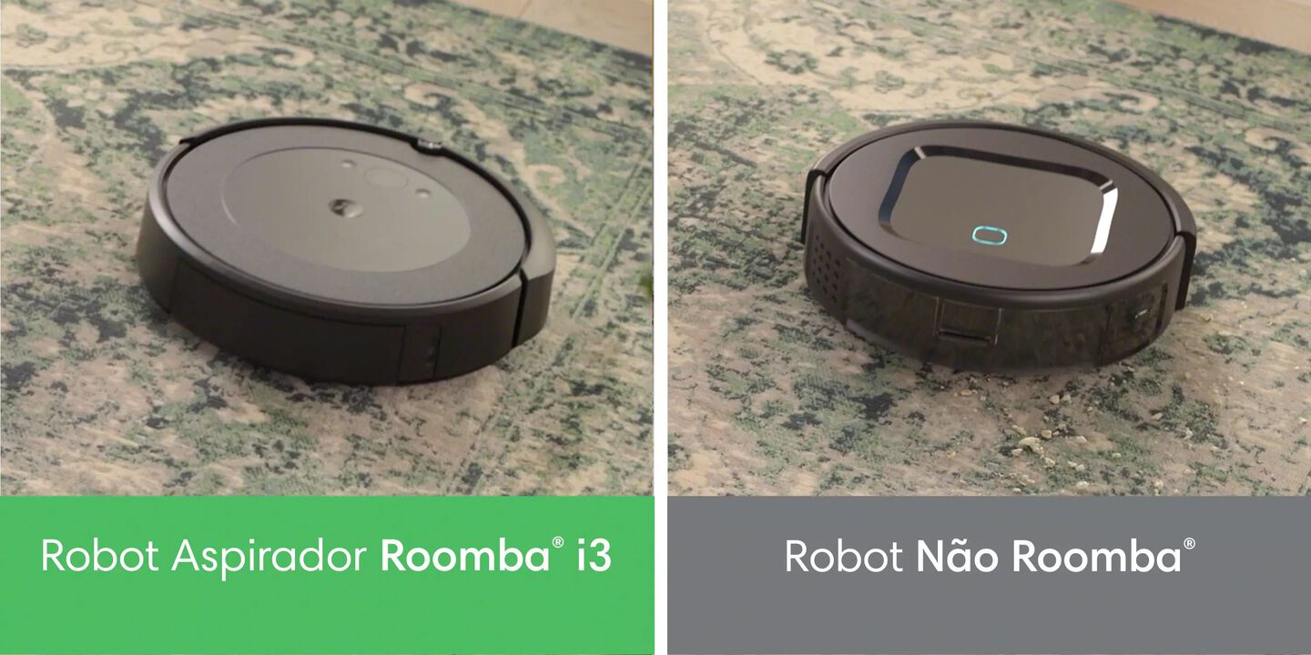 Uma comparação que demonstra um Roomba a ter um desempenho de limpeza superior a um robot de outra marca